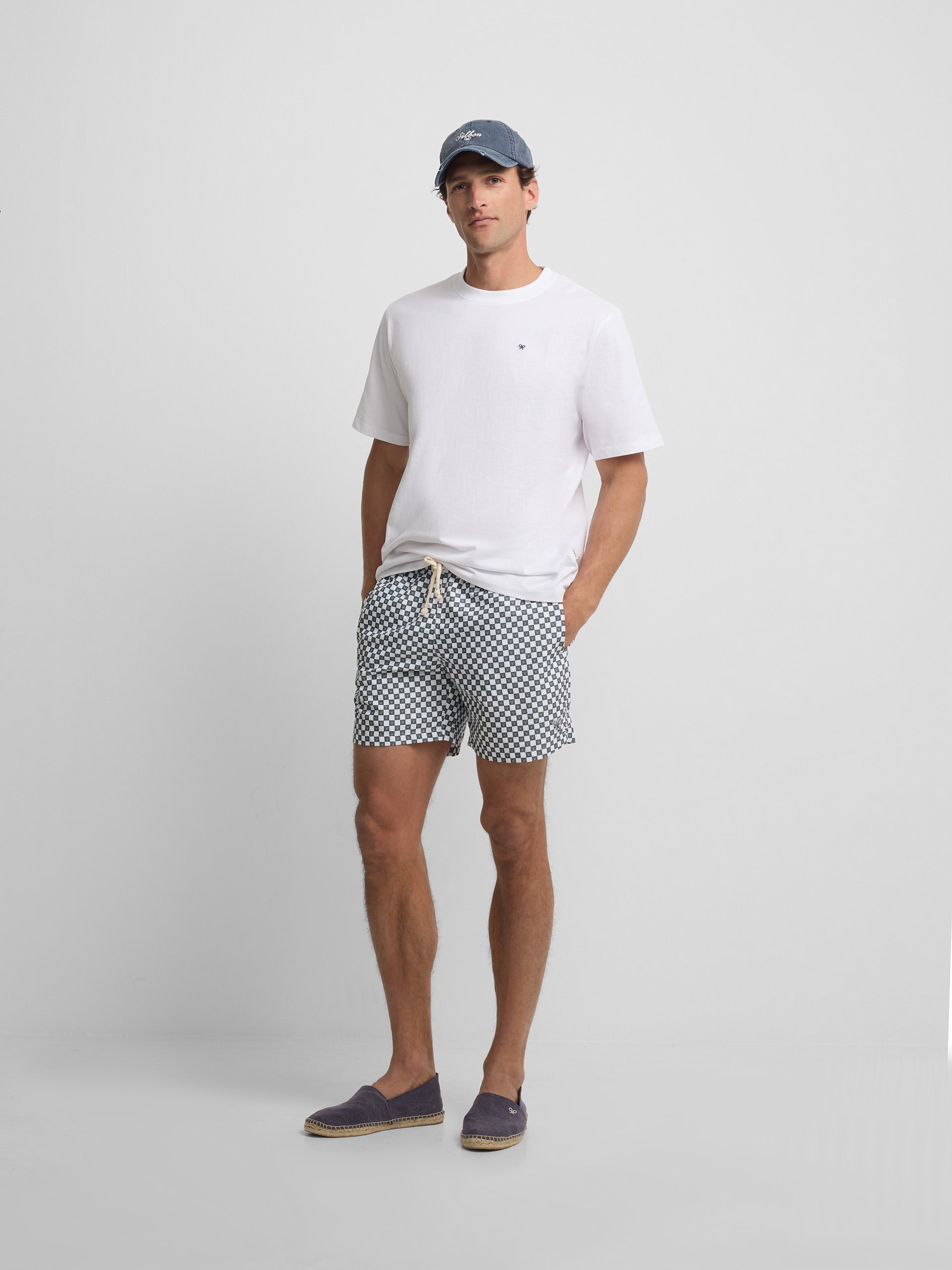 Green mini-check swimsuit