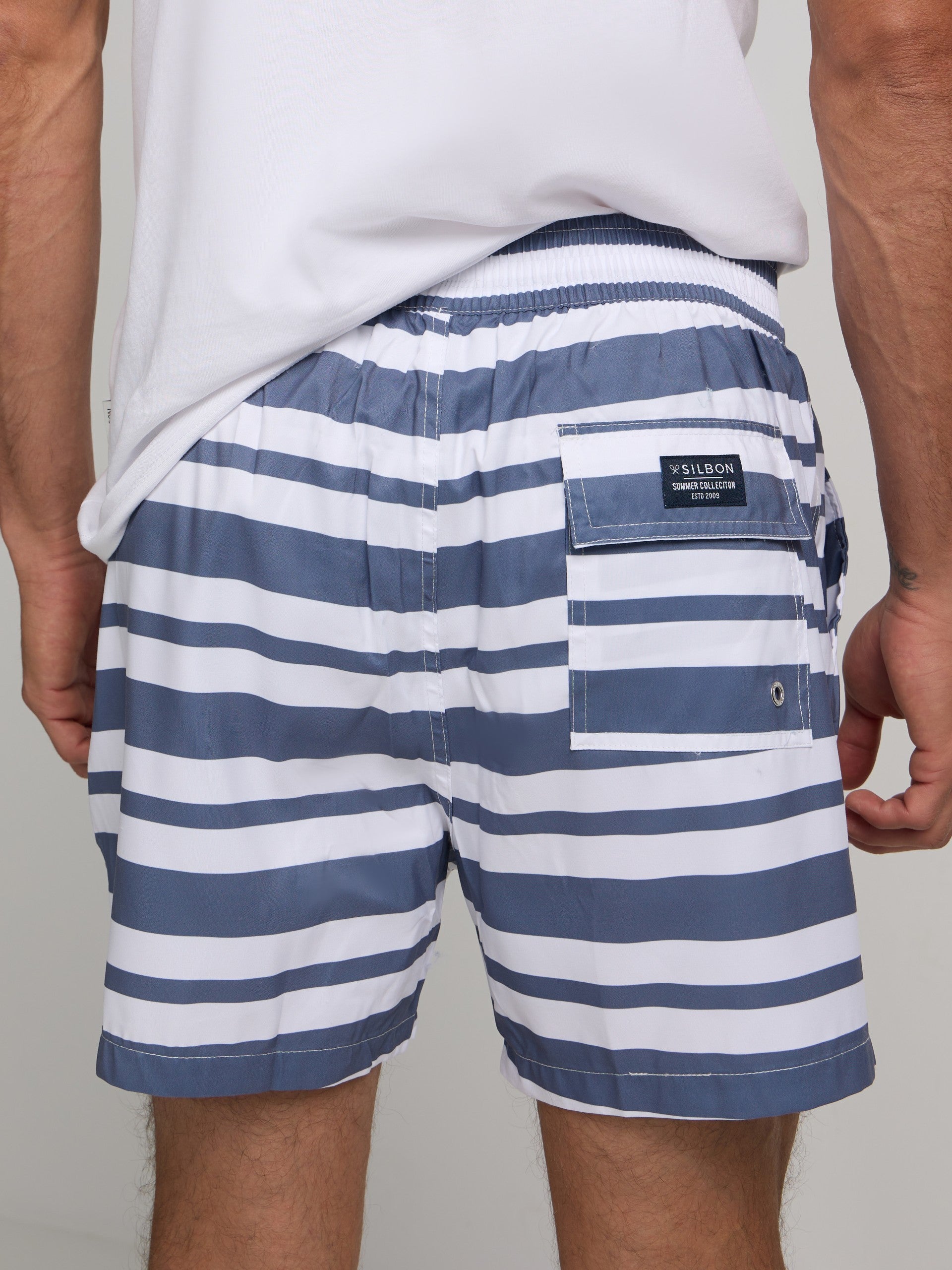 Two-tone blue striped surfer swimsuit