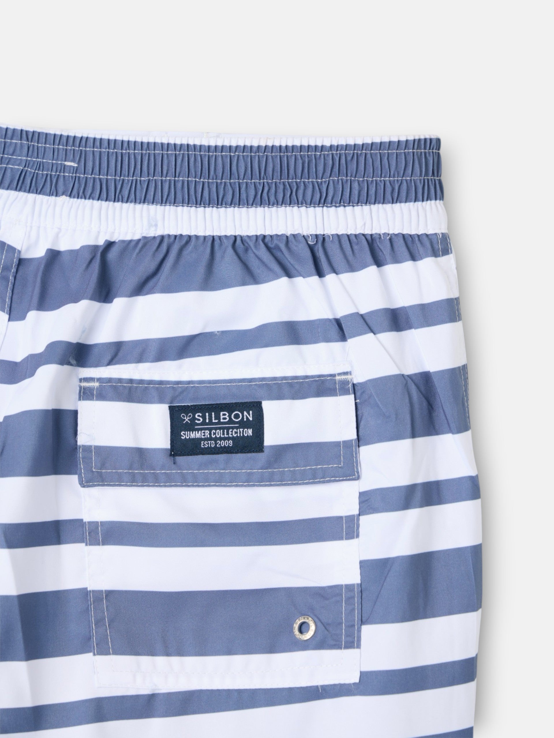 Maillot de bain de surfeur à rayures bleues bicolores