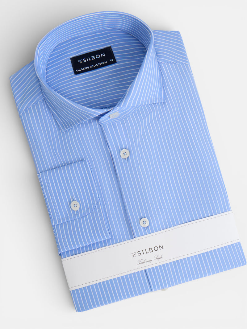 Camisa de vestir risca média azul