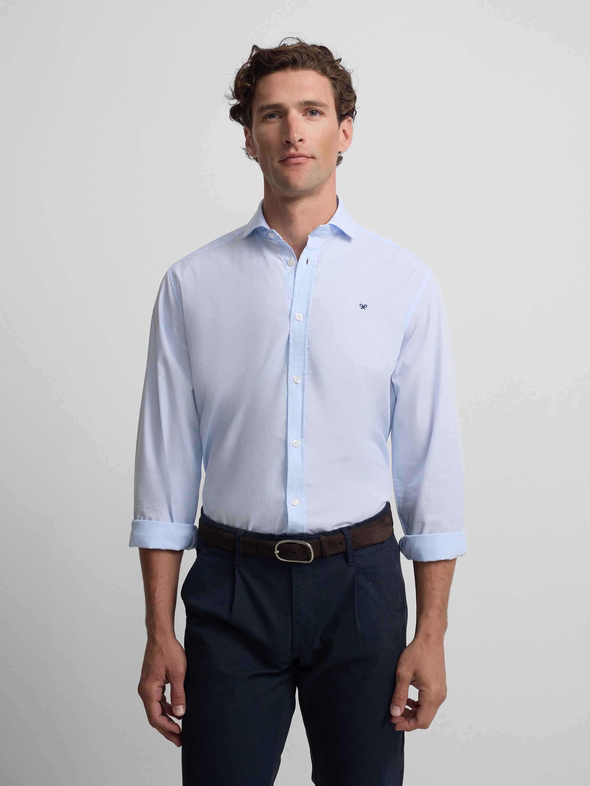 Light blue multi-striped classic sport shirt