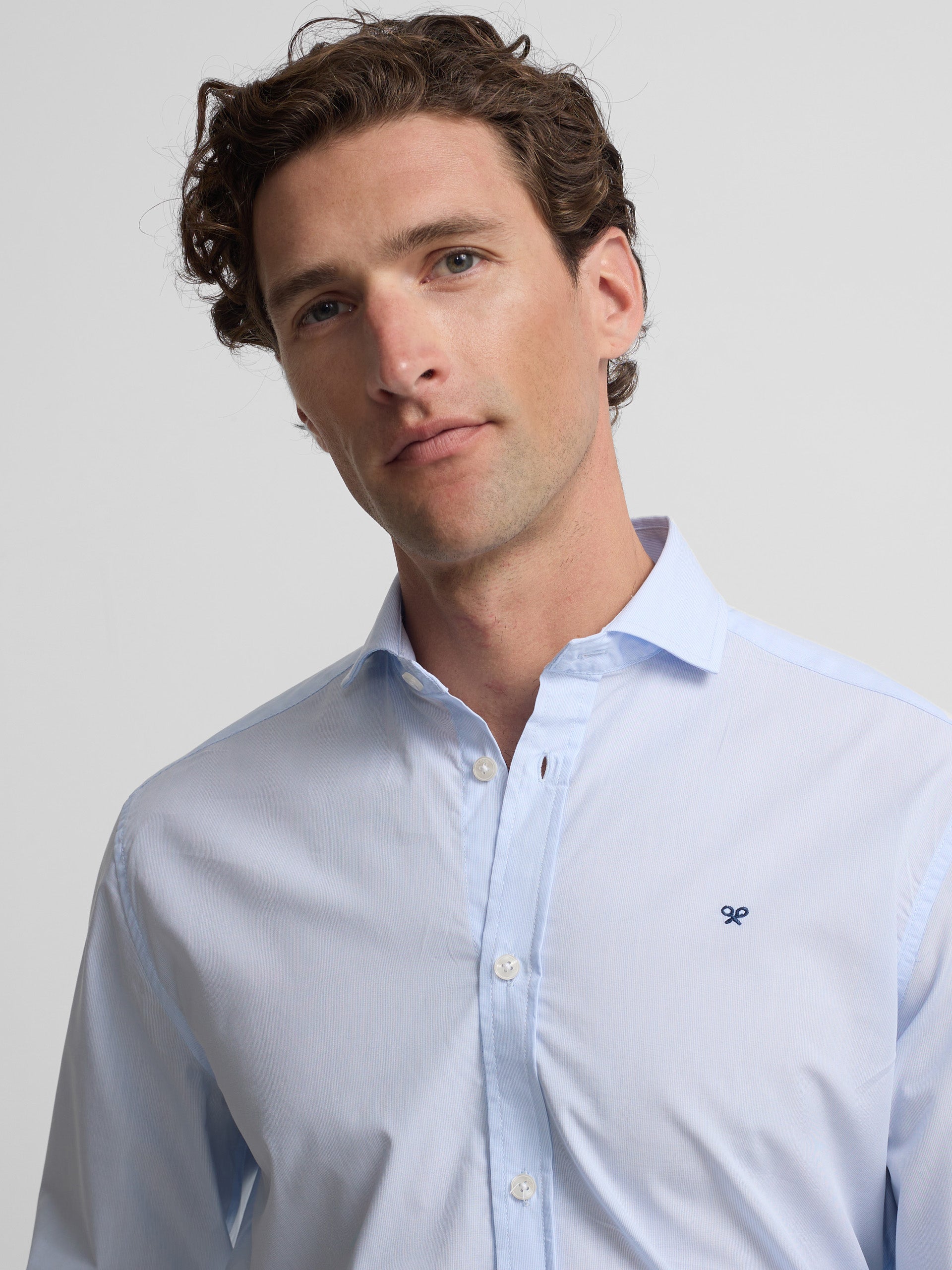 Light blue multi-striped classic sport shirt