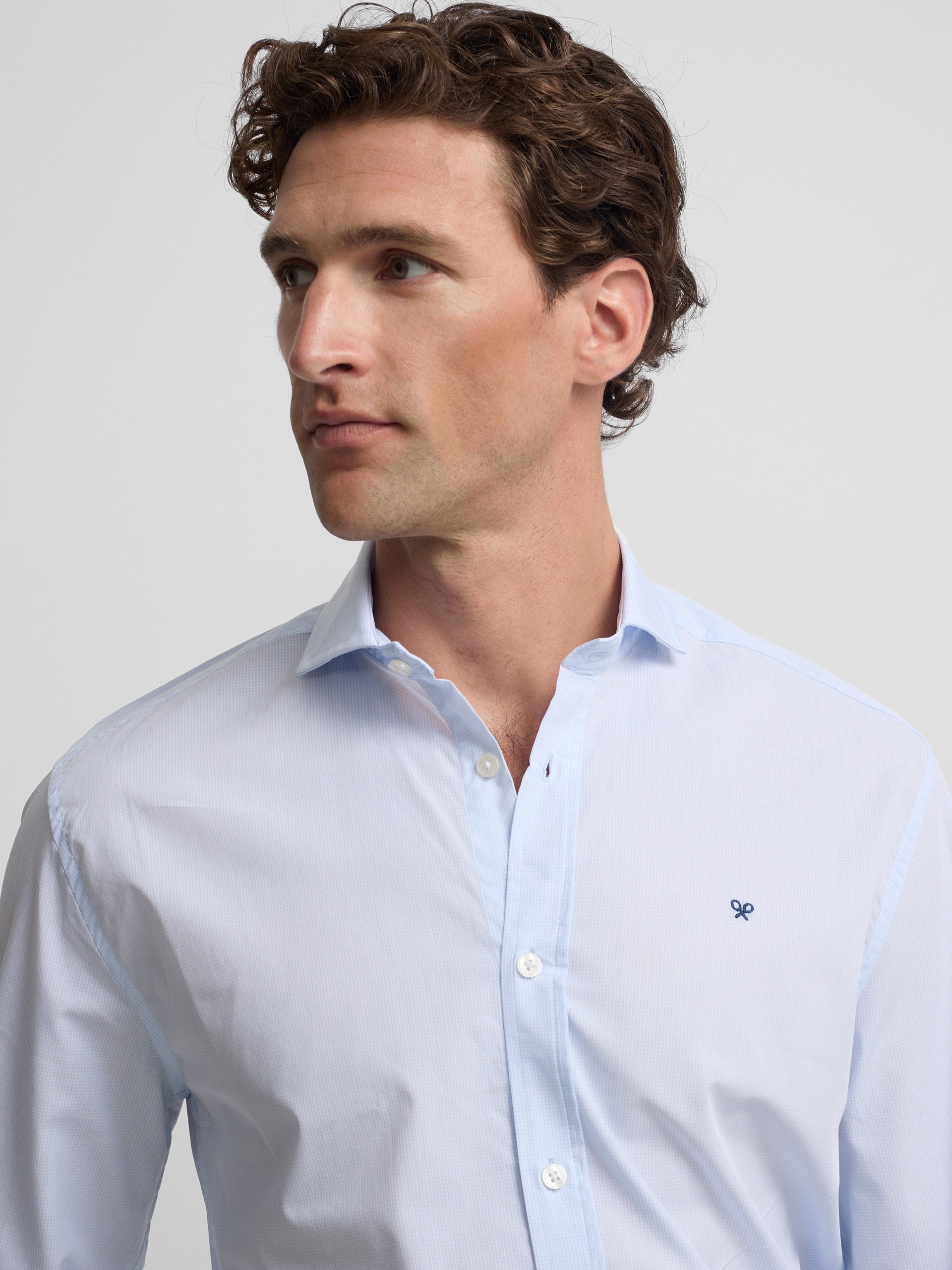 Camisa sport clássica xadrez azul-claro