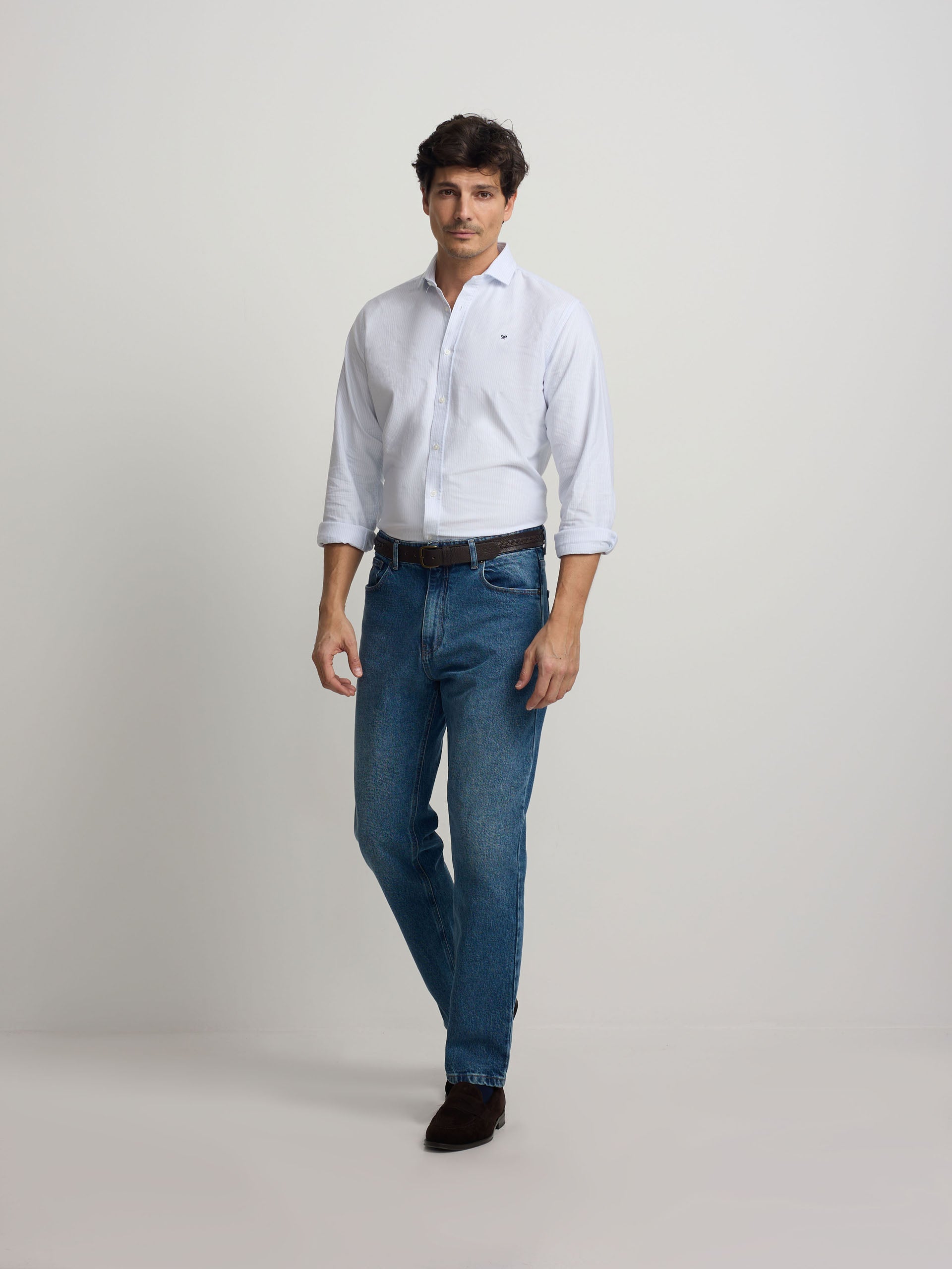 Camisa sport classic rayas celestes