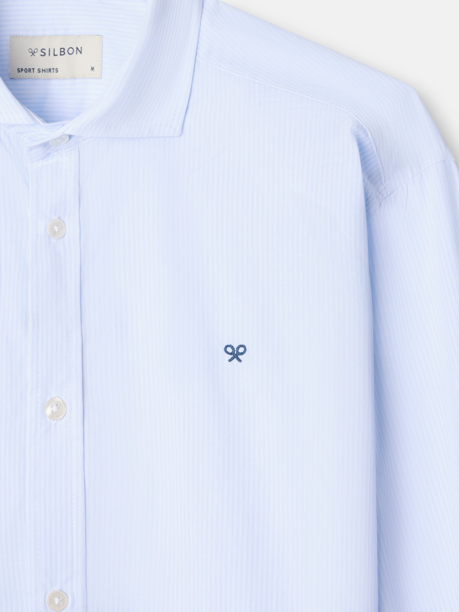 Camisa sport clássica riscas azul-claro