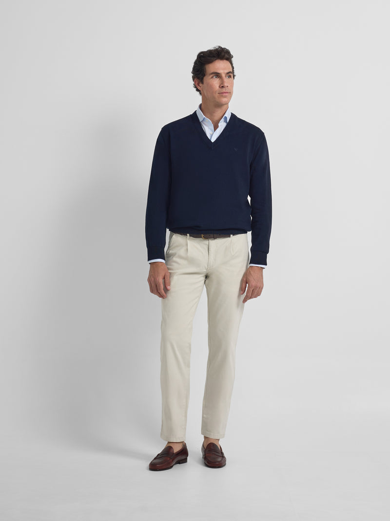 Navy blue V-neck business sweater