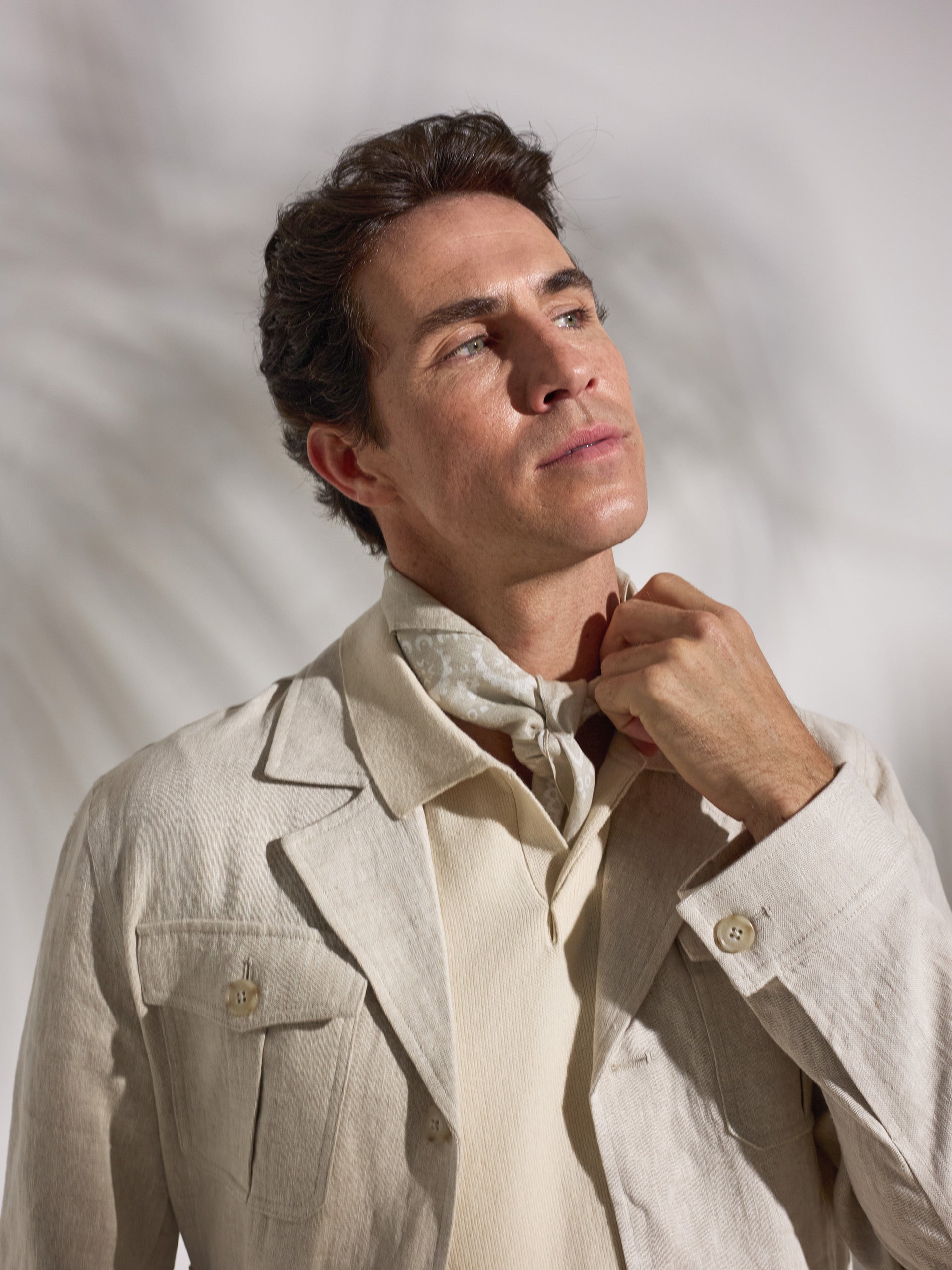 Unique beige safari jacket with belt