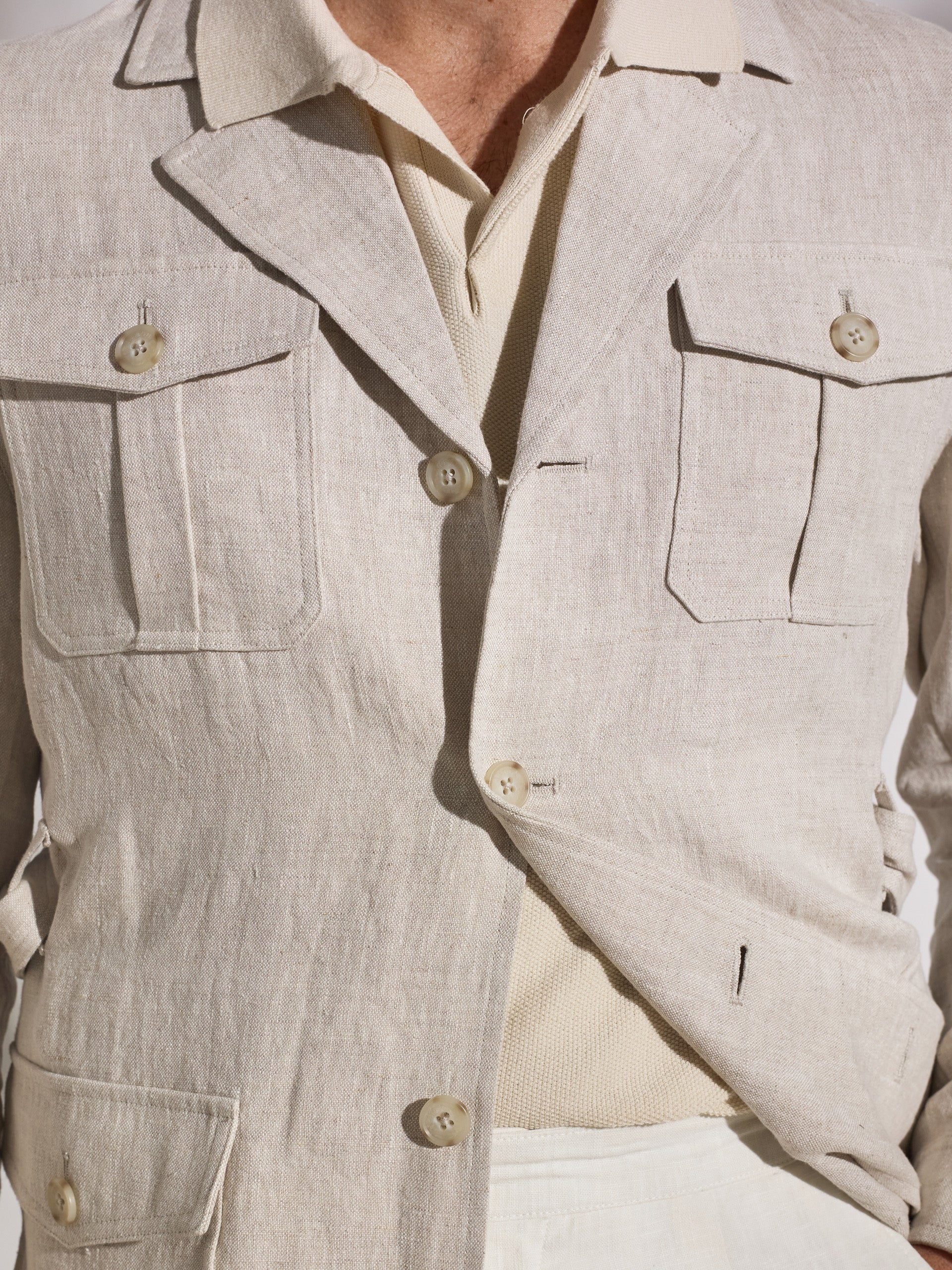 Unique beige safari jacket with belt