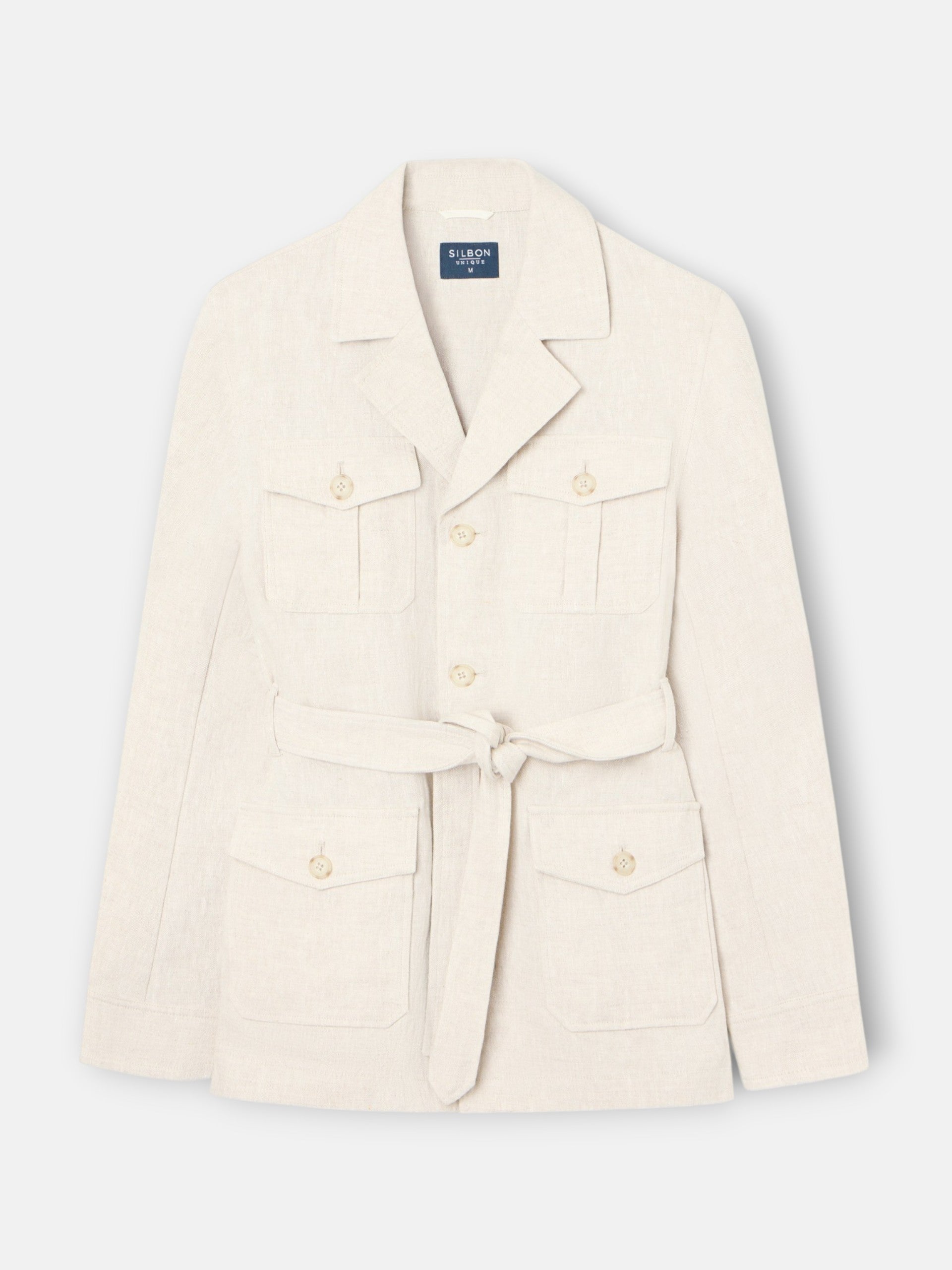 Unique beige safari jacket with belt