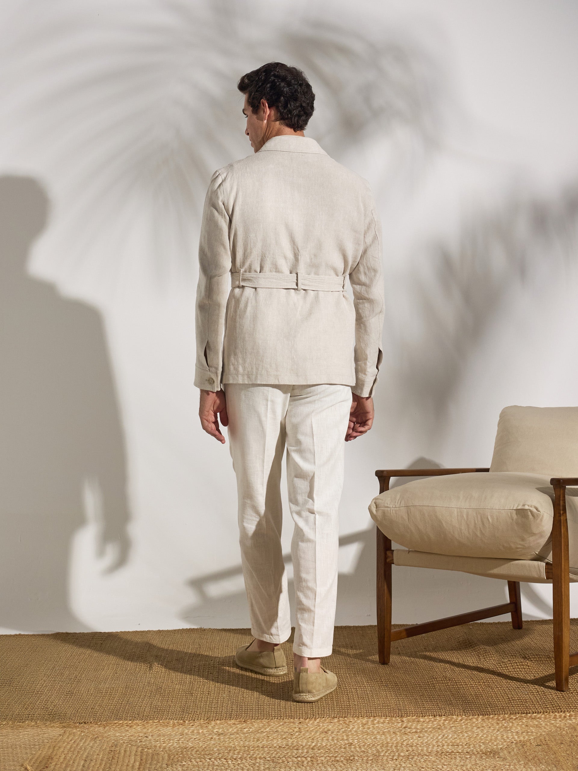 Unique beige safari jacket with belt