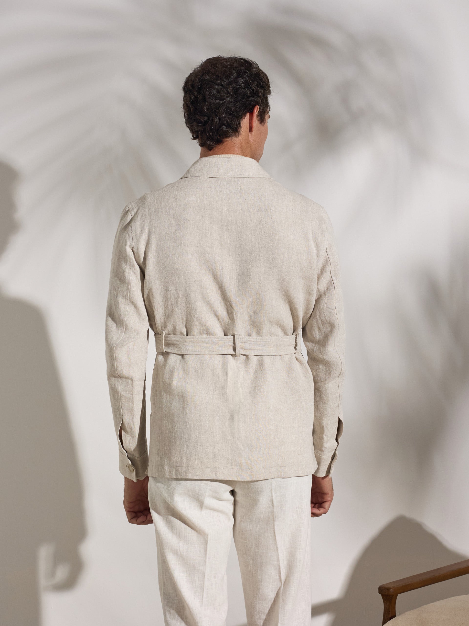Unique beige safari jacket with belt