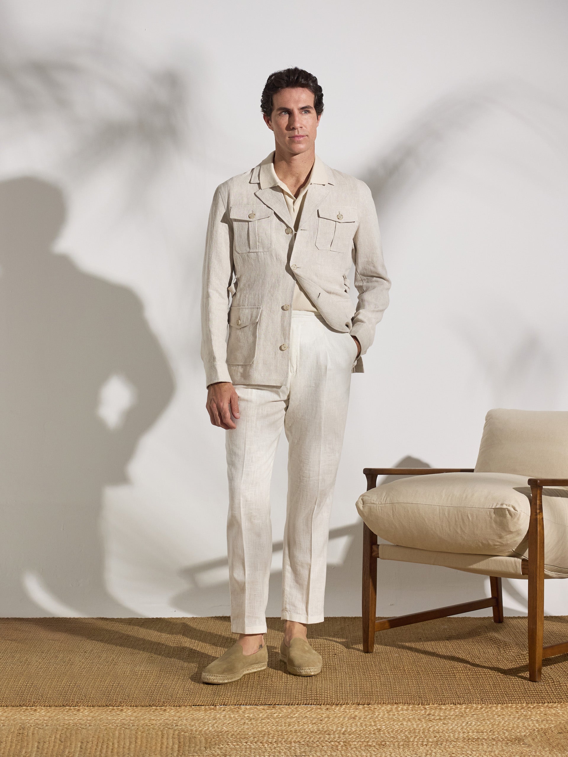 Unique beige safari jacket with belt