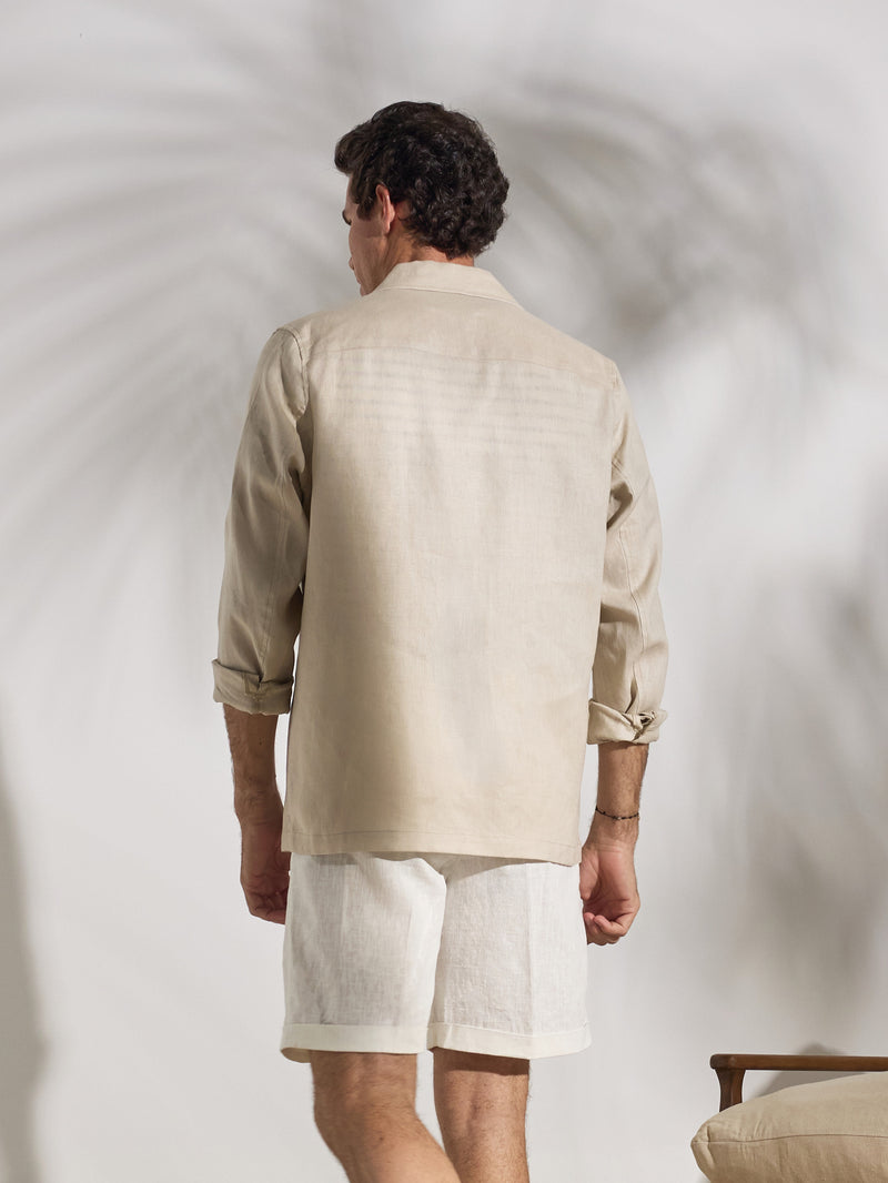 Surchemise unique en lin avec poches beige