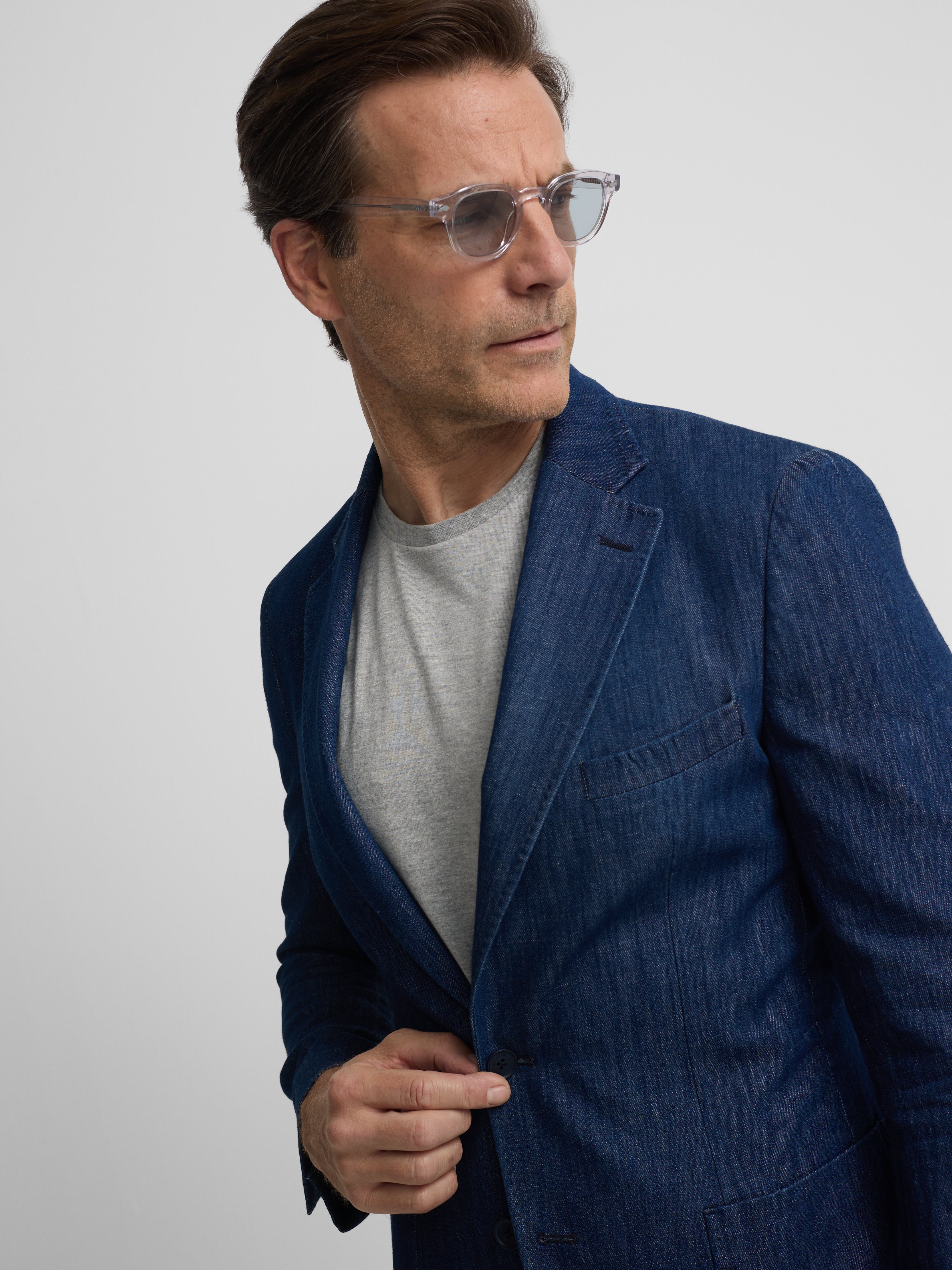 Blazer en denim bleu délavé moyen style américain