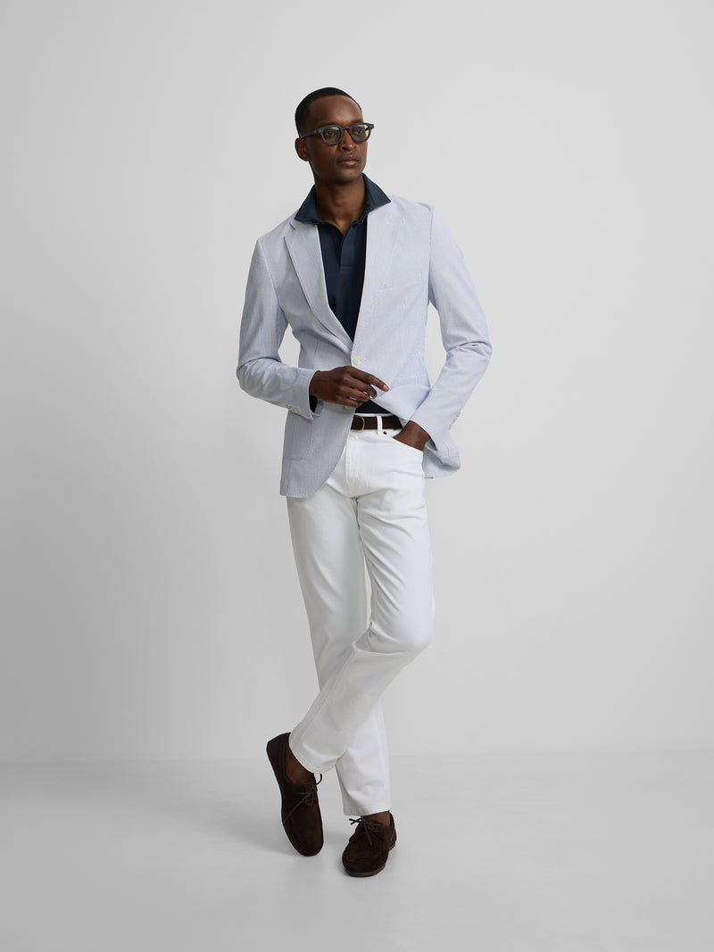 Blue striped seersucker blazer
