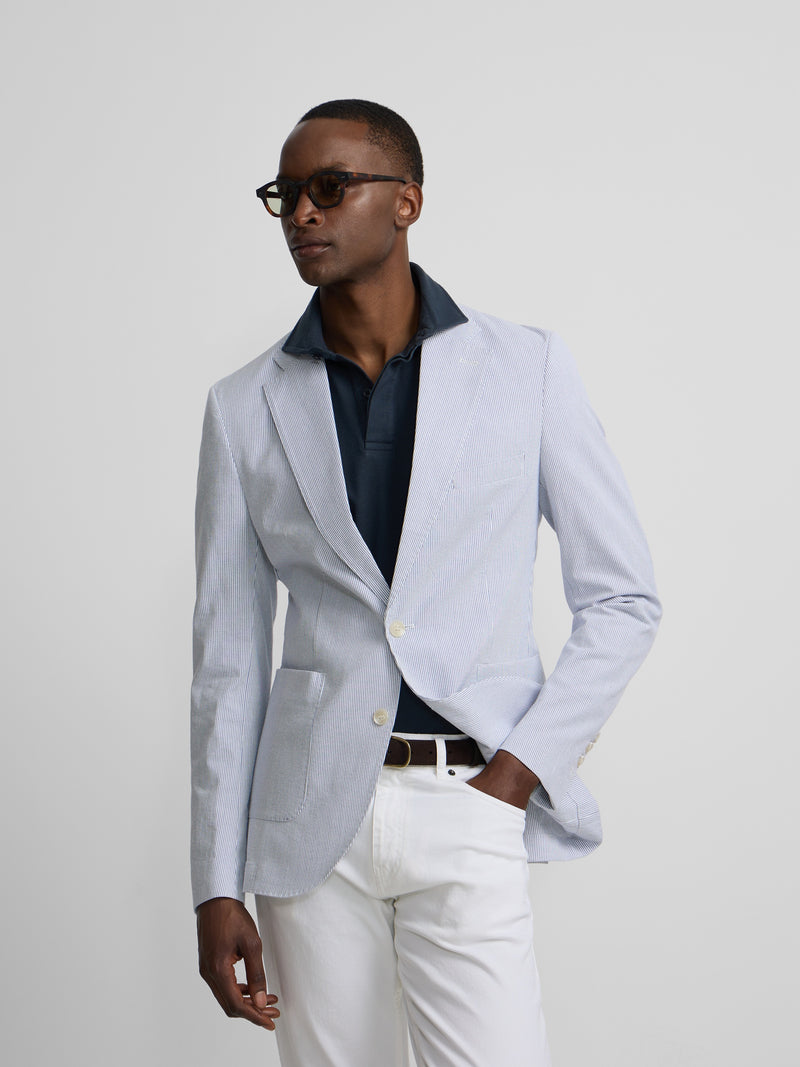 Blue striped seersucker blazer