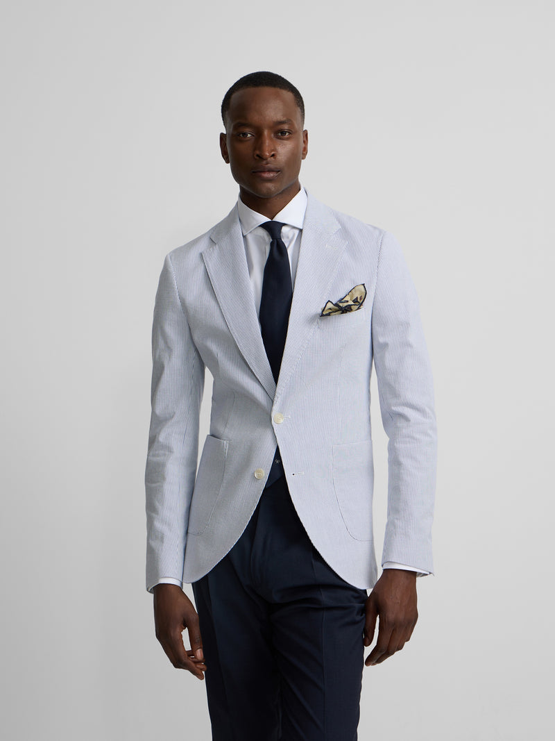 Blue striped seersucker blazer