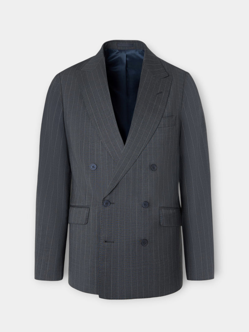 Blazer de fato cruzado risca de giz cinzento