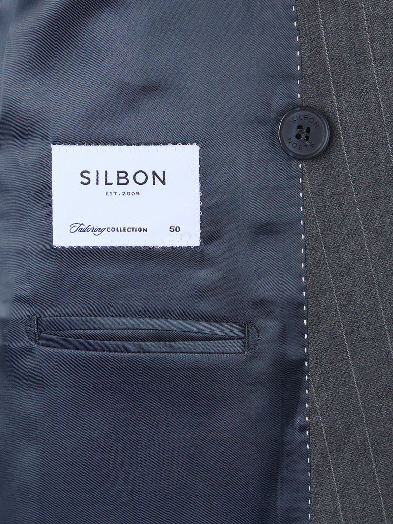 Blazer de fato cruzado risca de giz cinzento