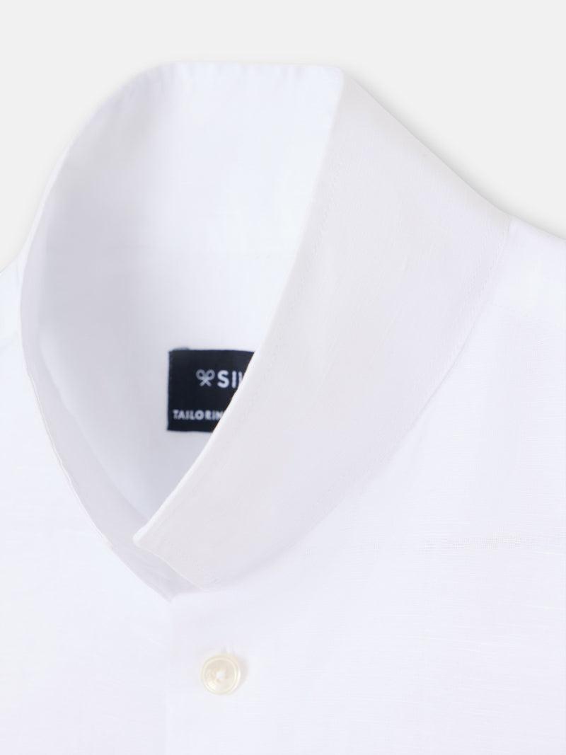 White unique linen shirt with chimney collar