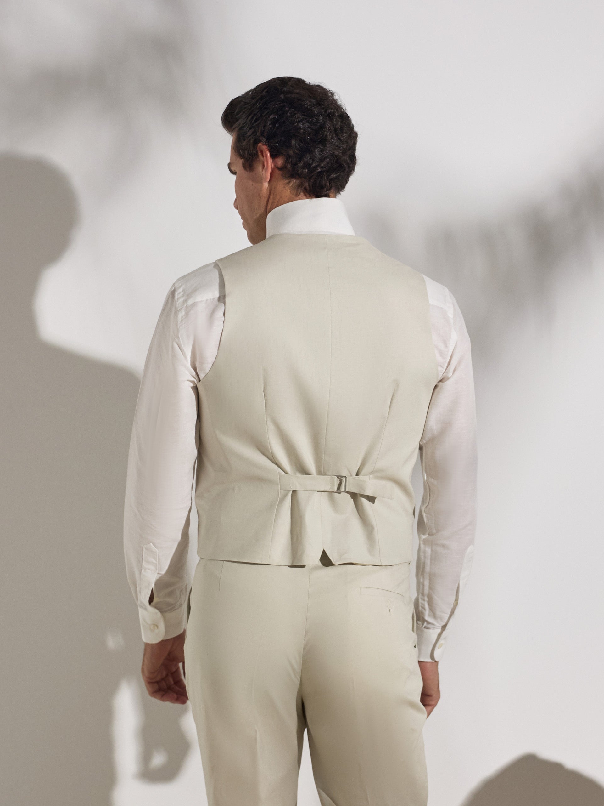 Chaleco traje unique lino piedra