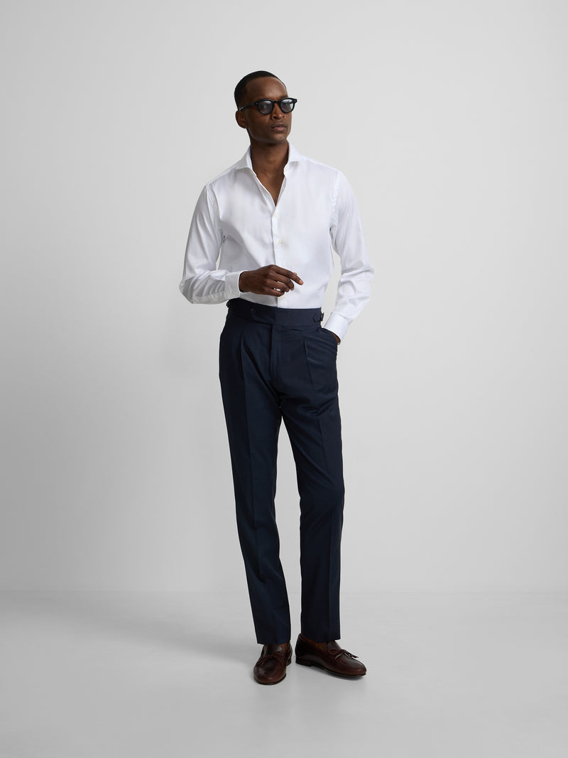 Pantalón vestir pinzas azul medio