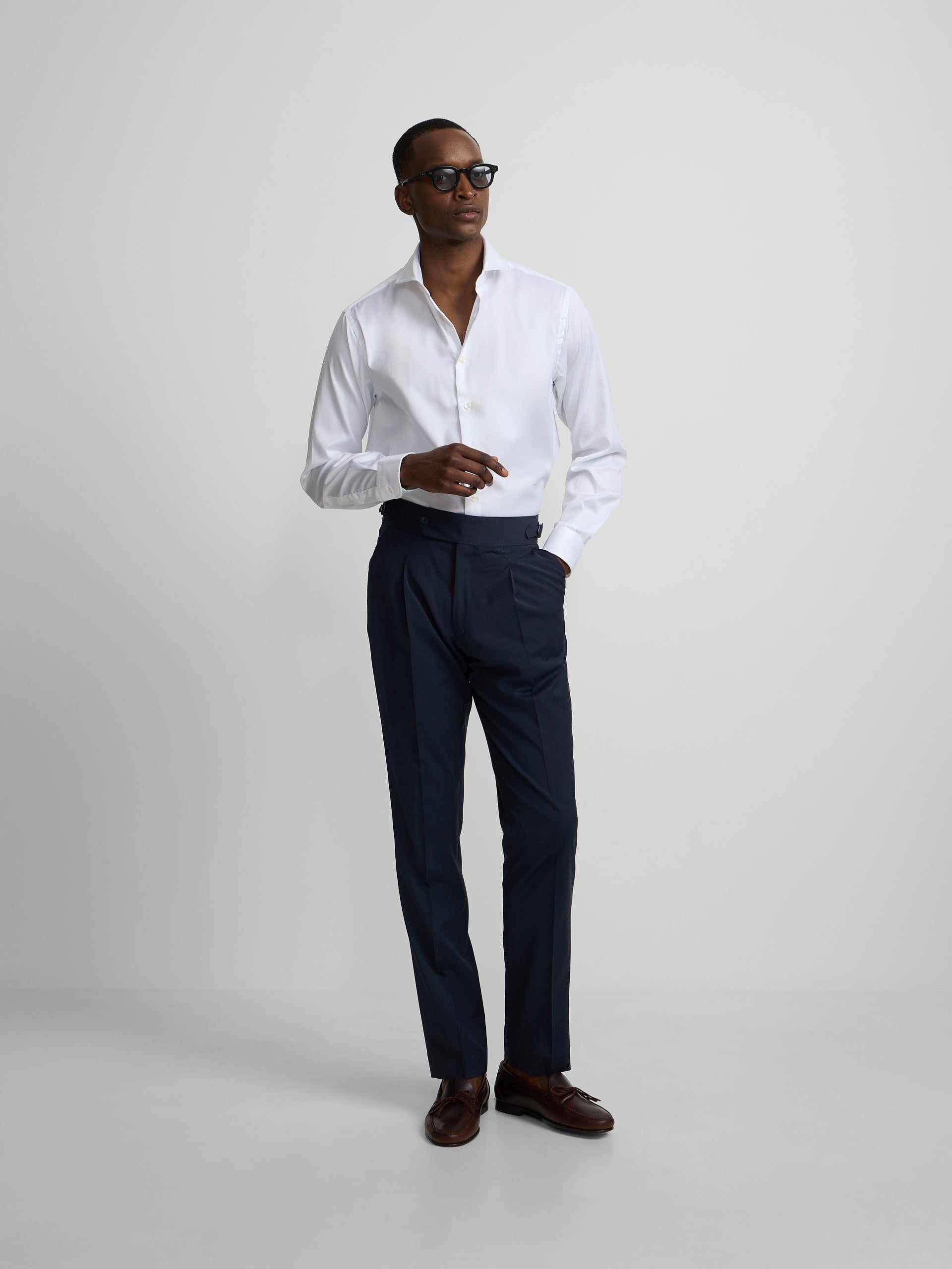 Medium blue pleated dress trousers