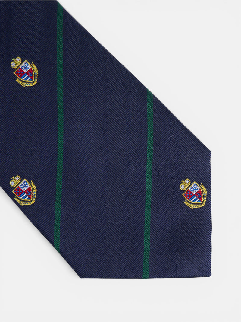 Corbata rayas escudos azul marino