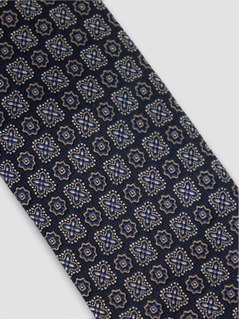 Navy blue floral pattern tie