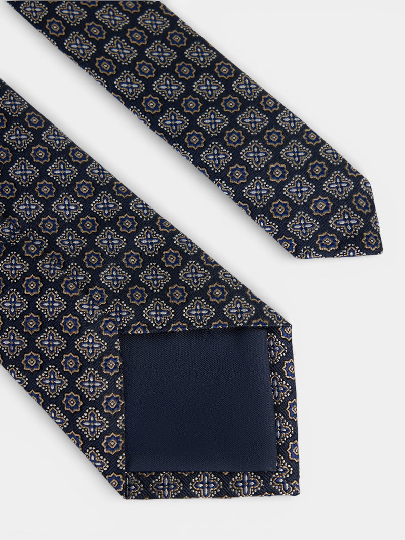 Navy blue floral pattern tie