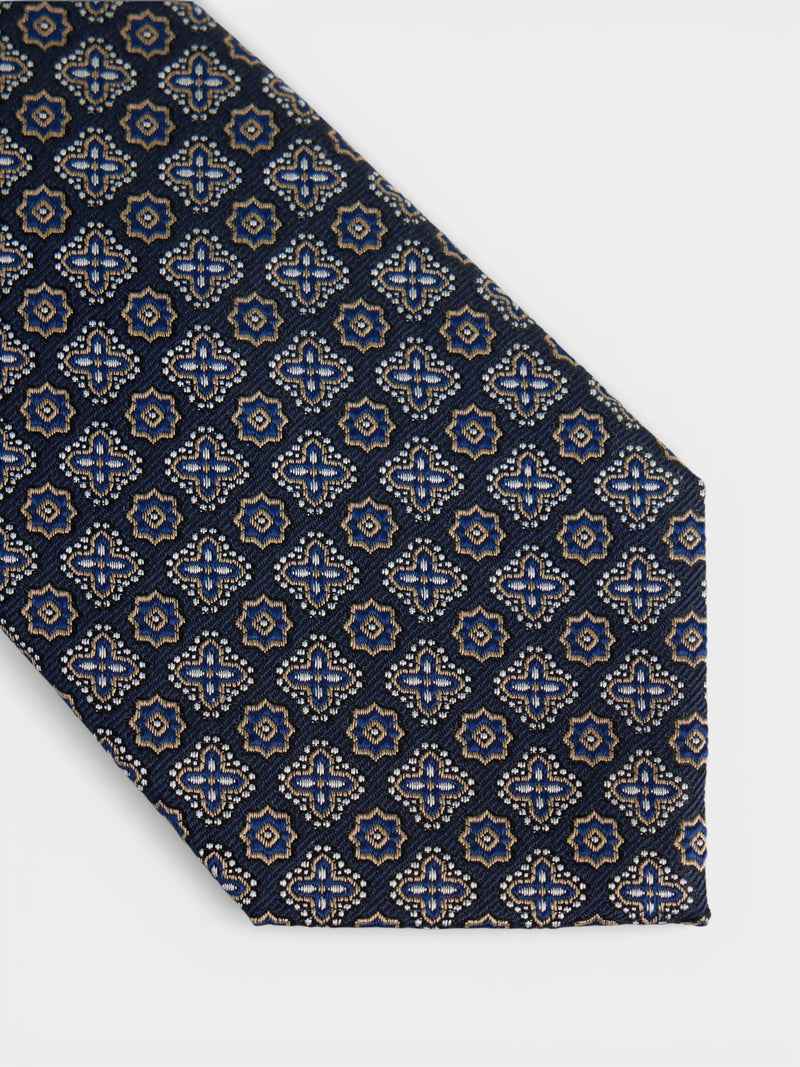Navy blue floral pattern tie