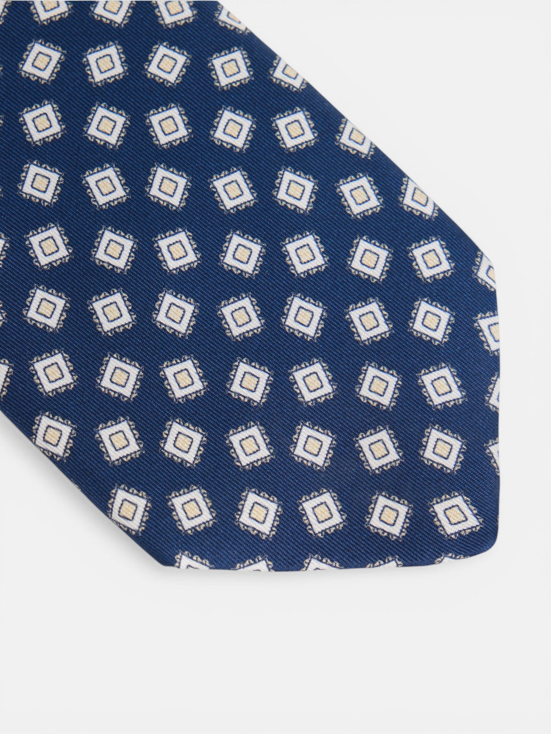 Cravate à motif de carrés irréguliers bleu marine