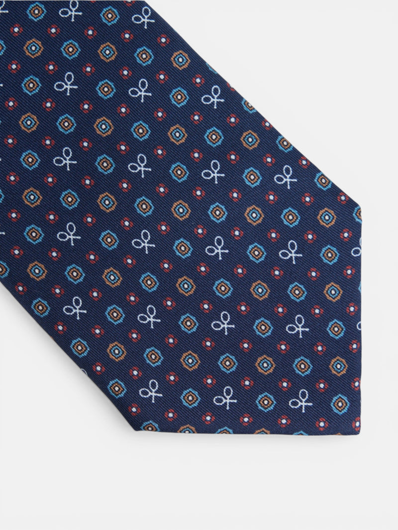 Navy blue tie with geometric racket motifs