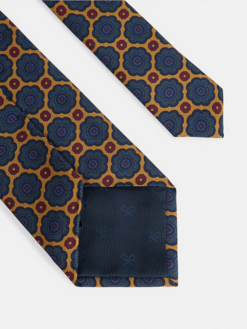 Cravate en soie motif géométrique fleur jaune