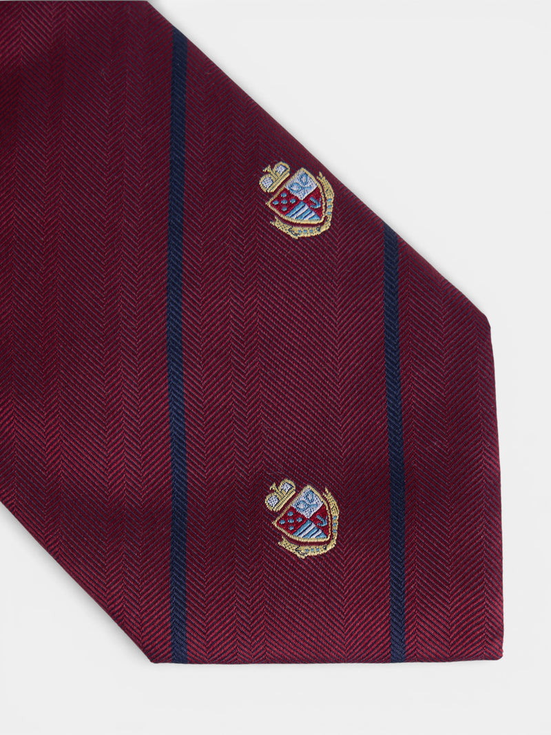 Corbata rayas escudos burdeos