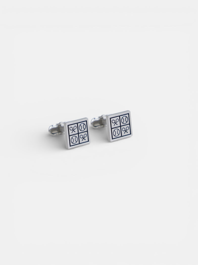 Bouton de manchette carré match en argent vieilli