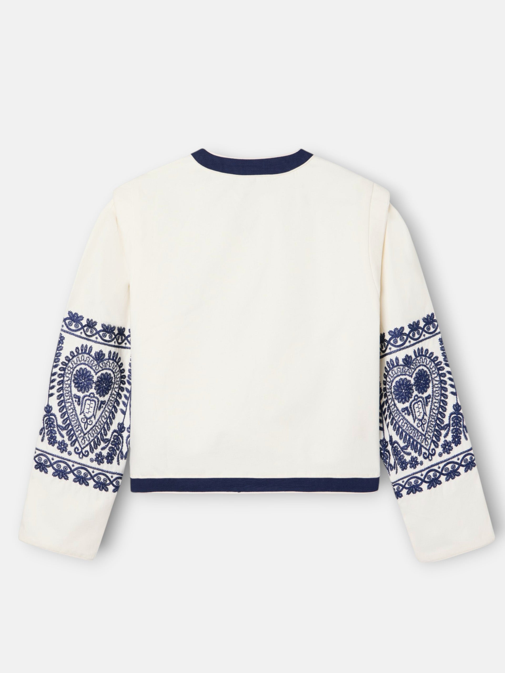 Chaqueta cuello mao bordados blanca