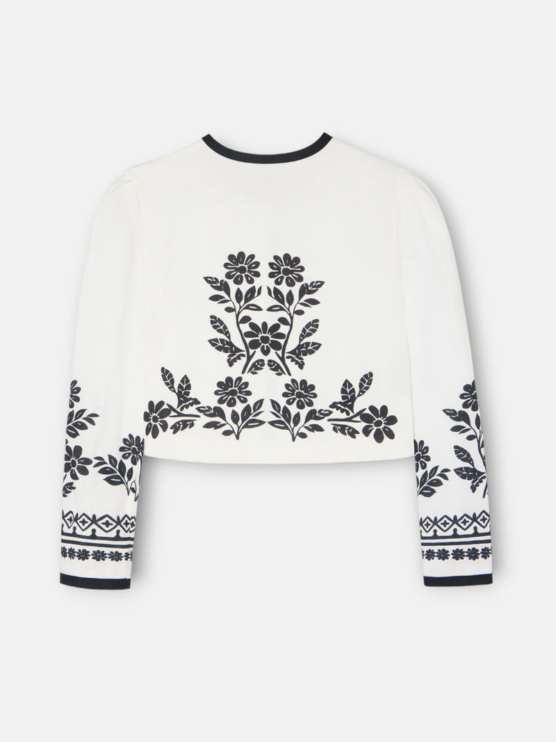 Chaqueta corta lino estampado blanca