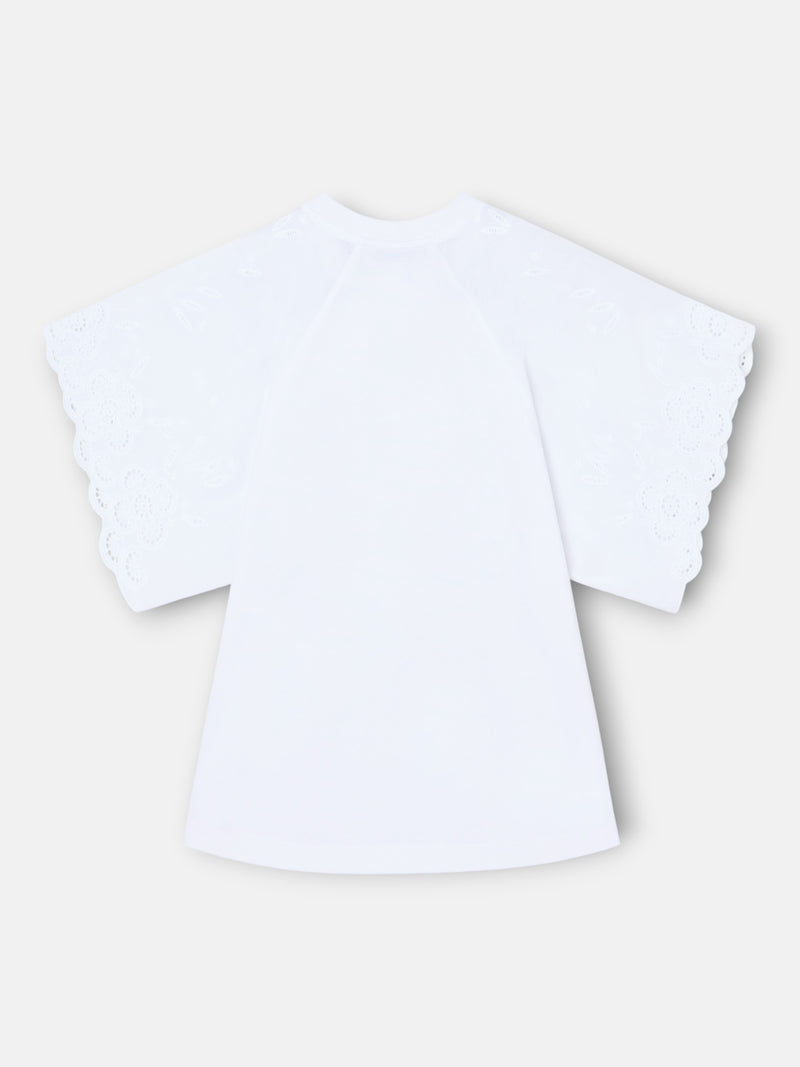 T-shirt femme à volants brodés blanche