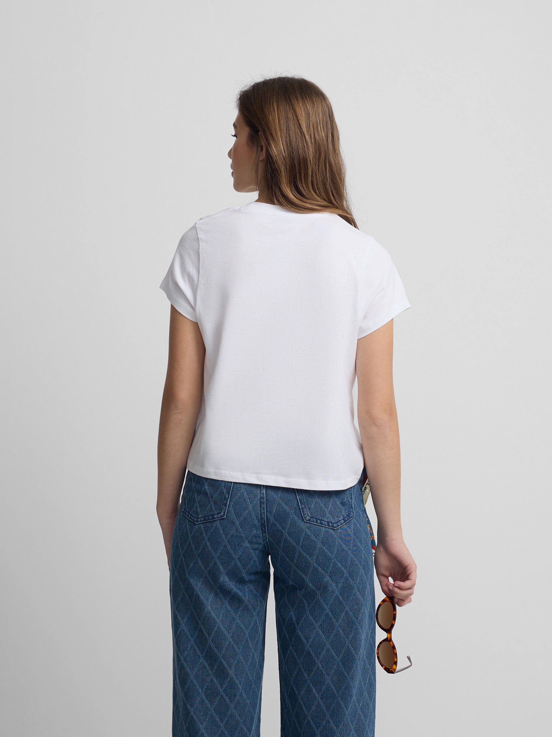 T-shirt femme blanc avec application nœud