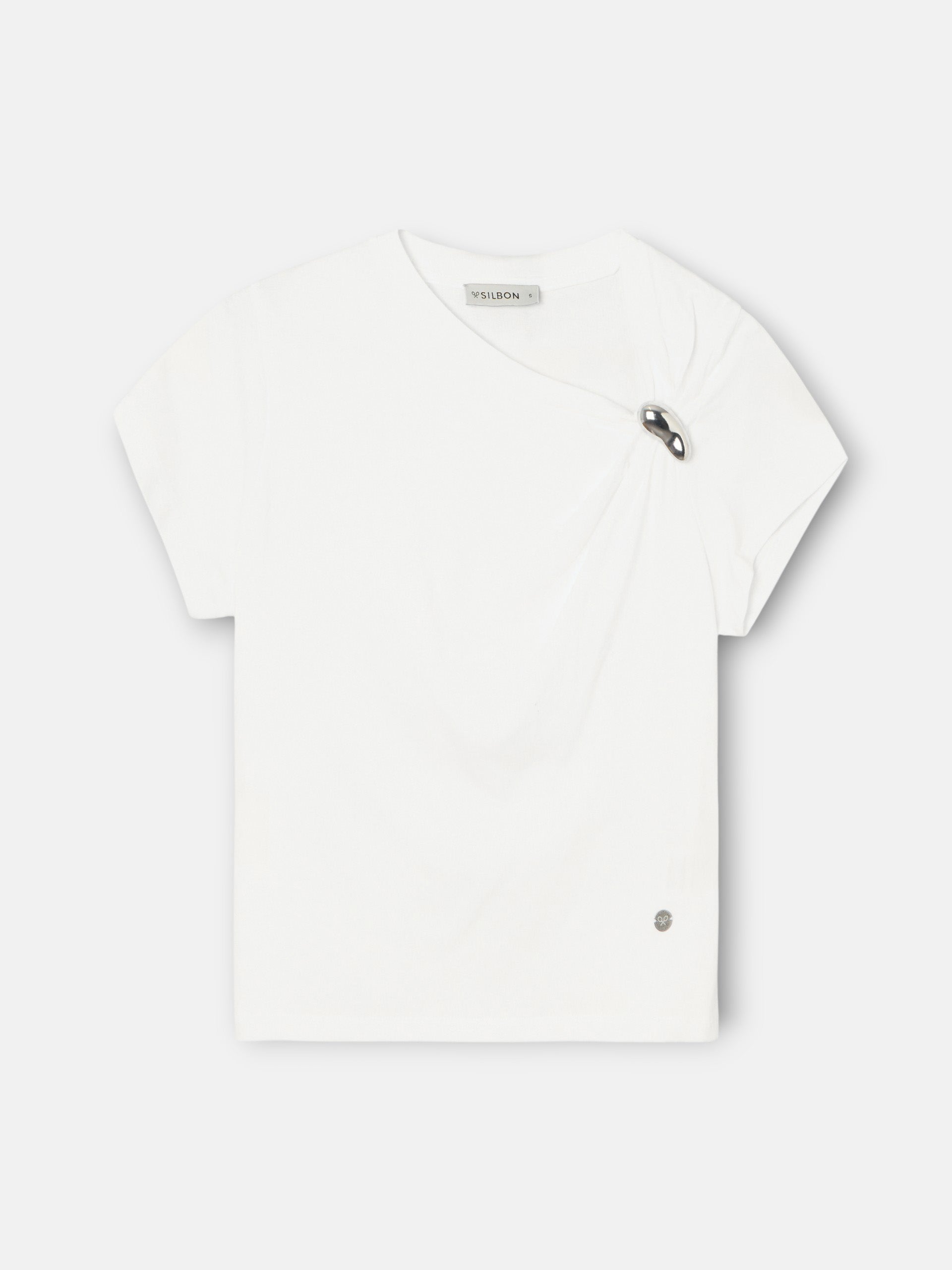T-shirt femme blanc avec application nœud