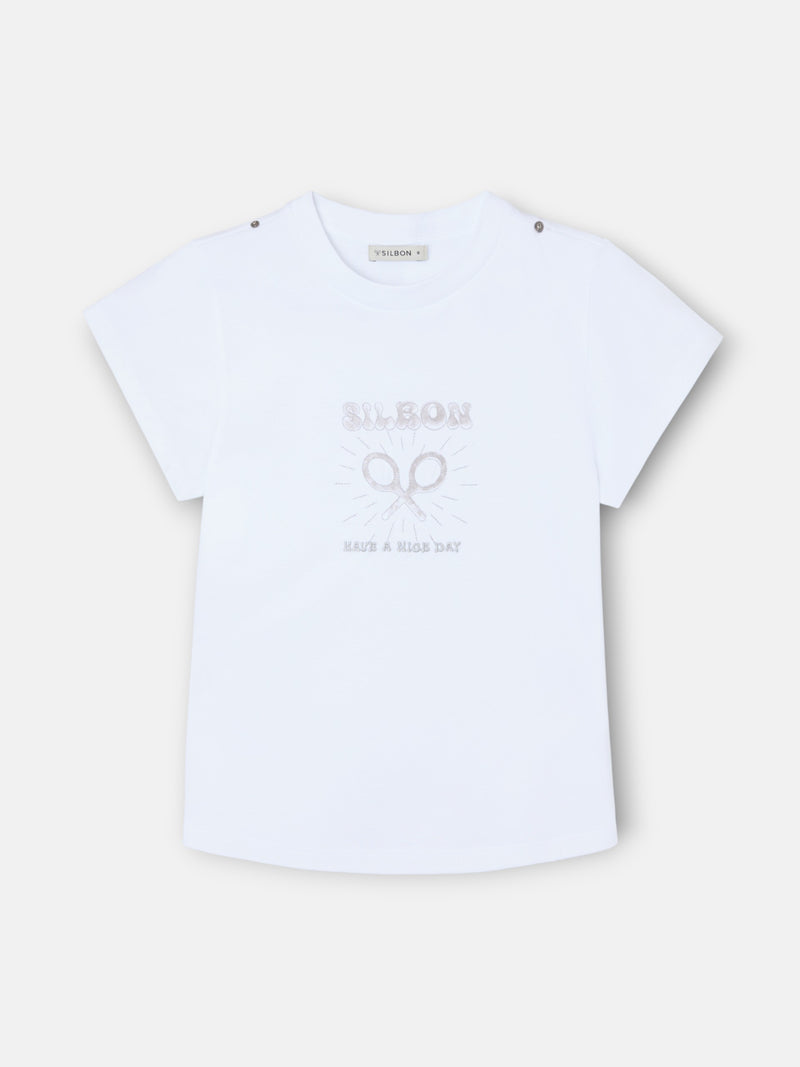 Camiseta woman roll out have a nice day blanca