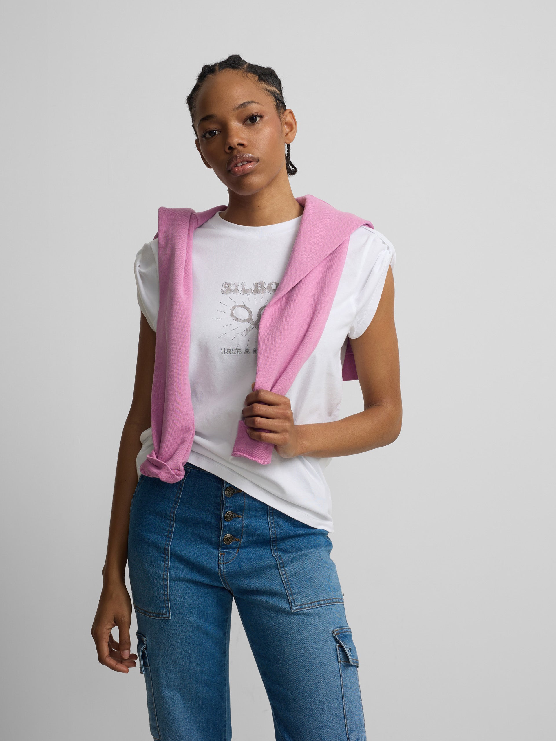 Woman roll out have a nice day white t-shirt