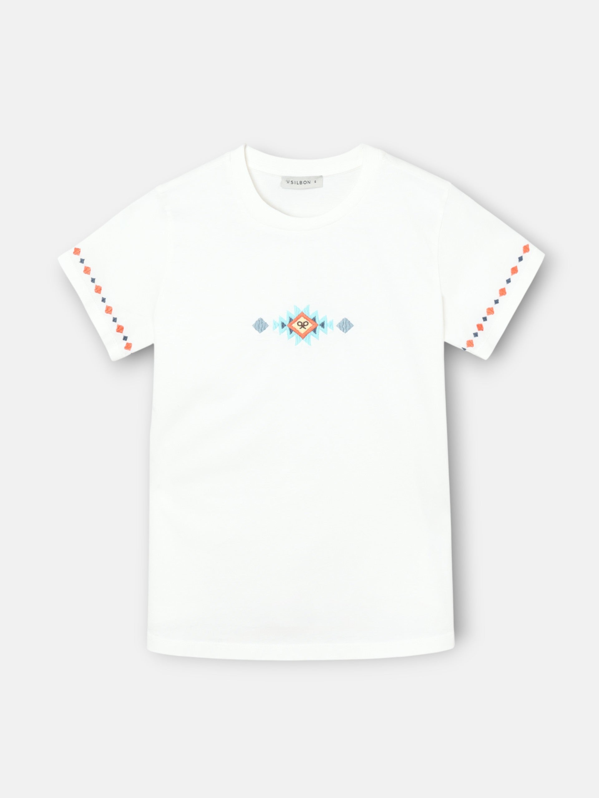 Camiseta woman bordados ikat blanca