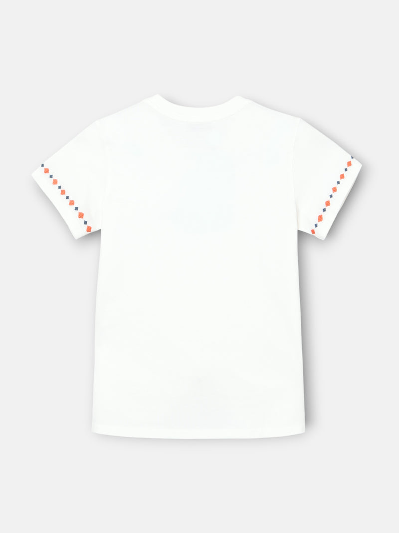 Camiseta woman bordados ikat blanca