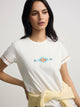 Women's t-shirt with white ikat embroidery