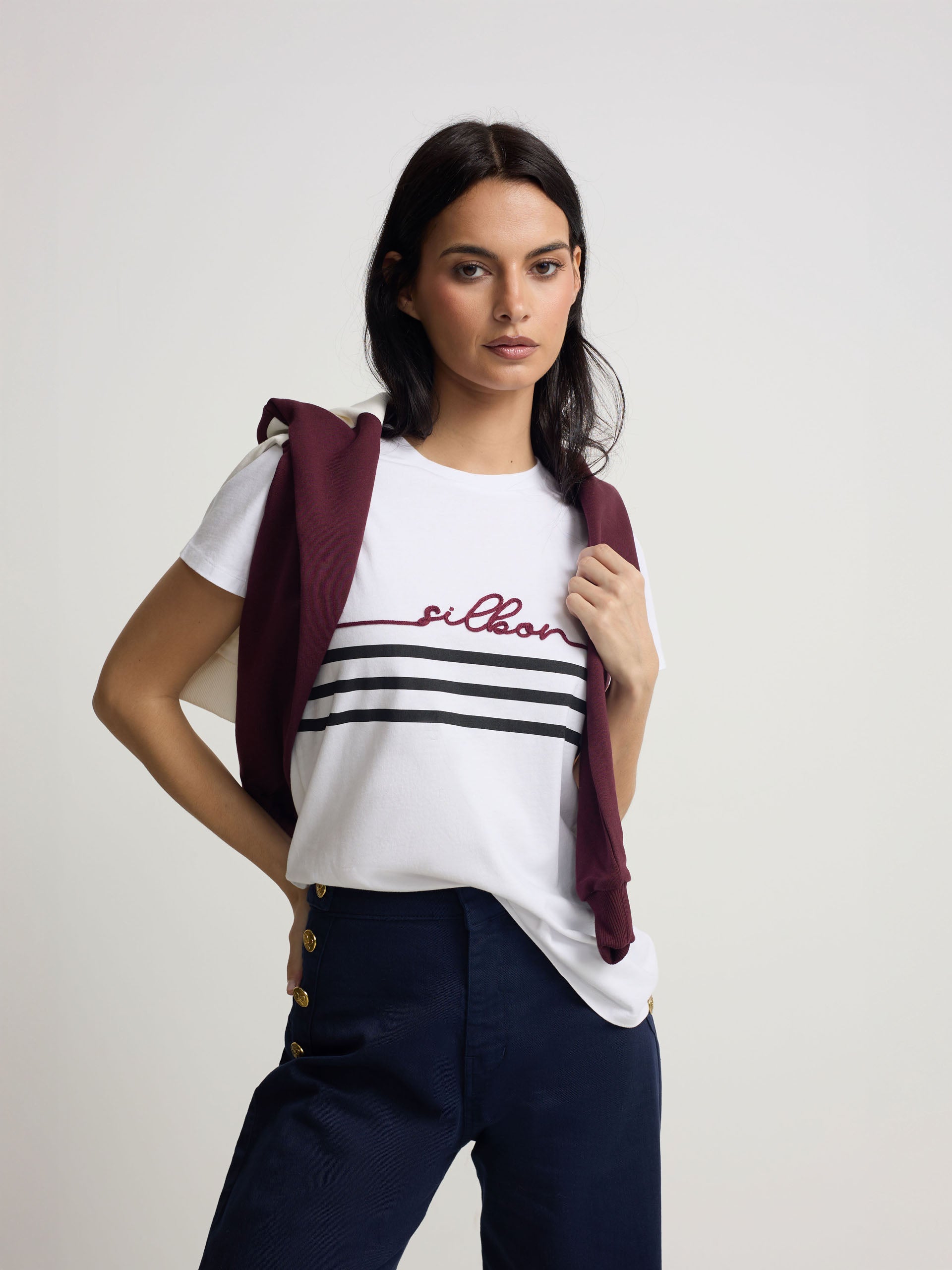 Silbon women's white lace-up t-shirt