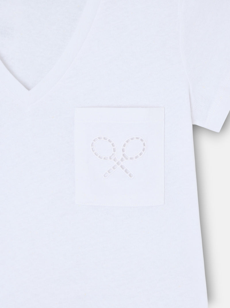 Camiseta woman bolsillo raqueta blanca