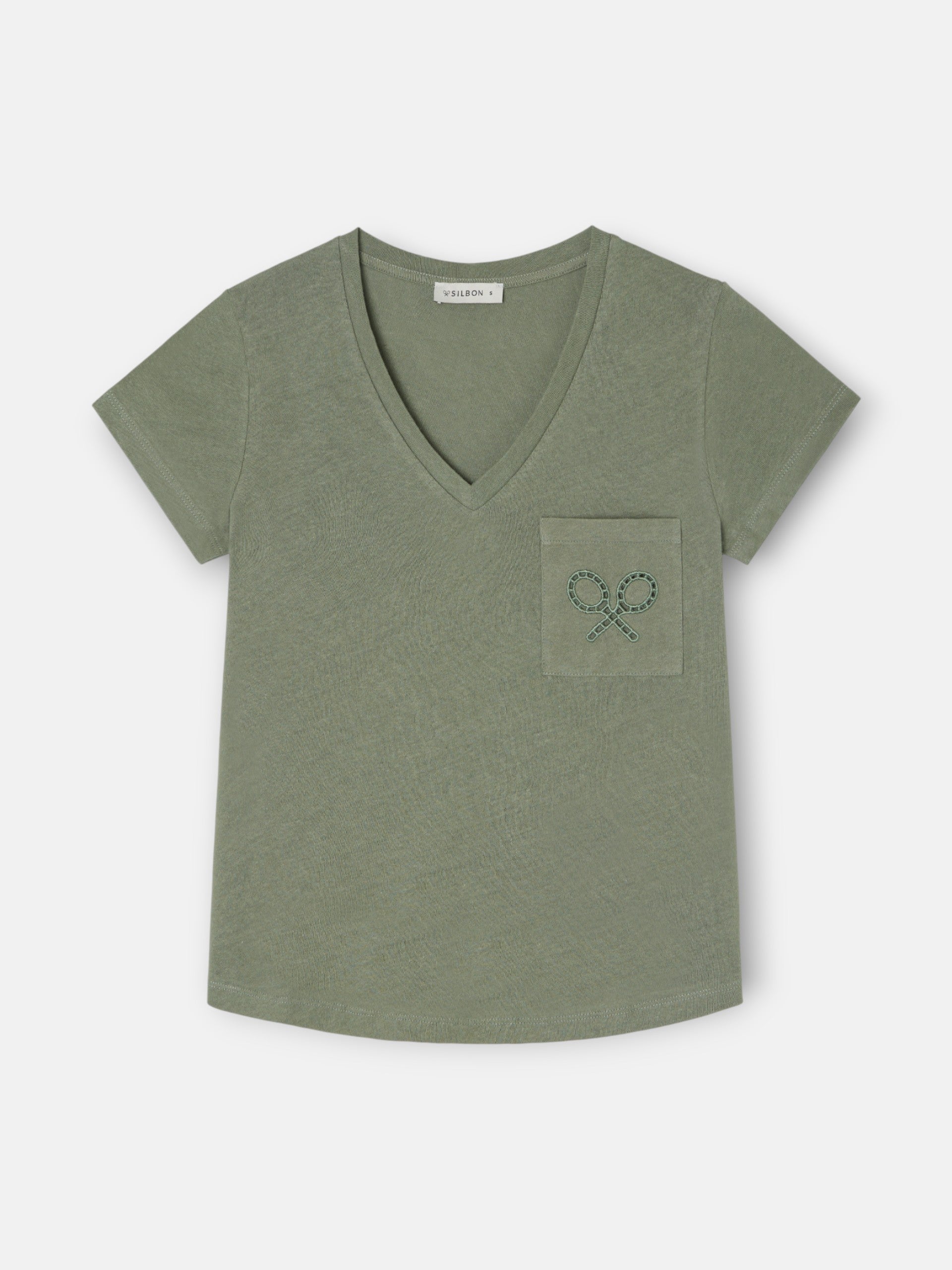 Camiseta woman bolsillo raqueta verde