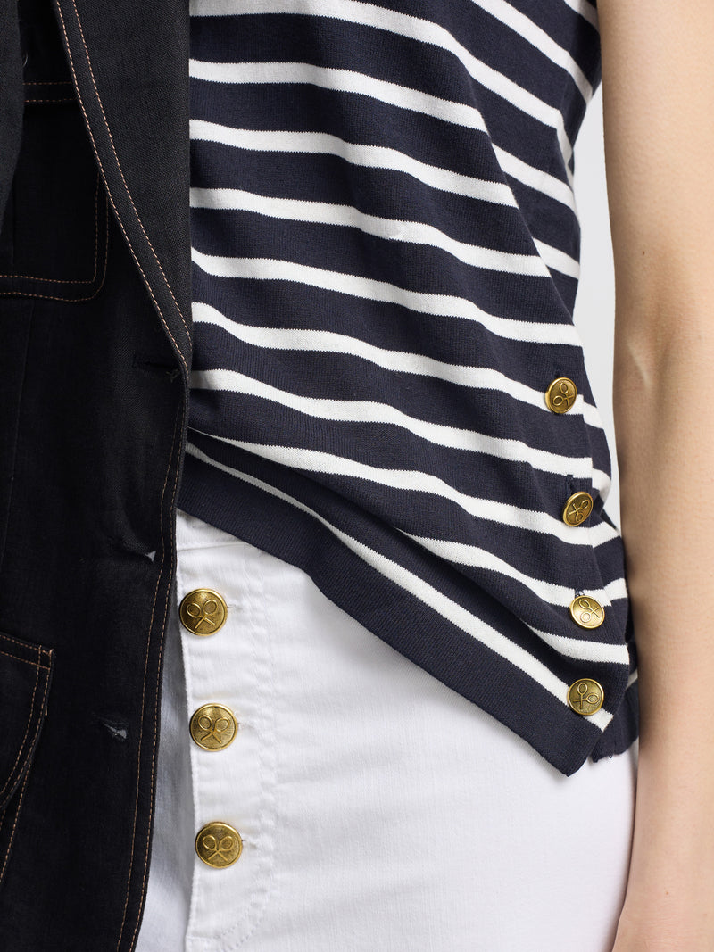 Navy and ecru striped knit t-shirt